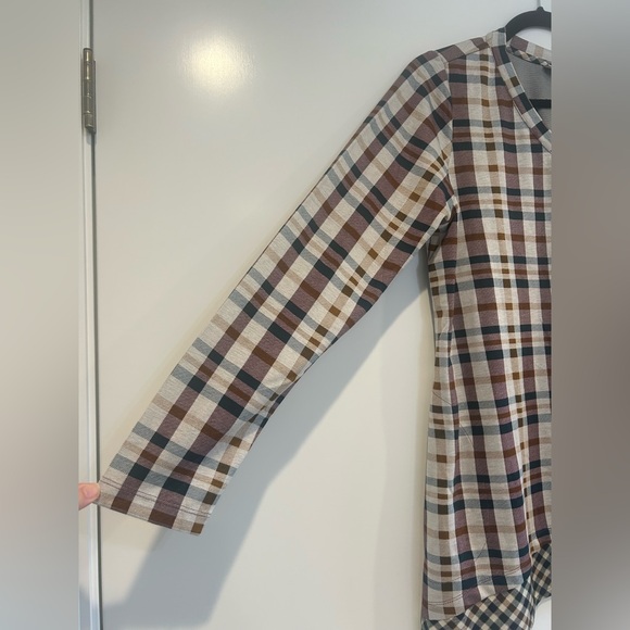 LOGO by Lori Goldstein Mixed Plaid V-neck Knit Tunic Top Evergreen Combo L - Picture 3 of 11